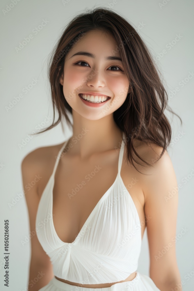 An Asian woman’s striking skin and confident pose highlight natural beauty and wellness, making her an excellent fit for cosmetic advertisements. An Asian woman’s striking skin and confident pose highlight natural beauty and wellness, making her an excellent fit for cosmetic advertisements.
