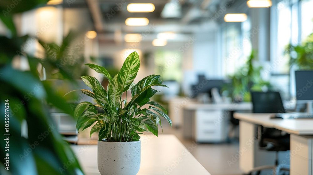 Indoor Plant in Modern Office Workspace Indoor Plant in Modern Office Workspace