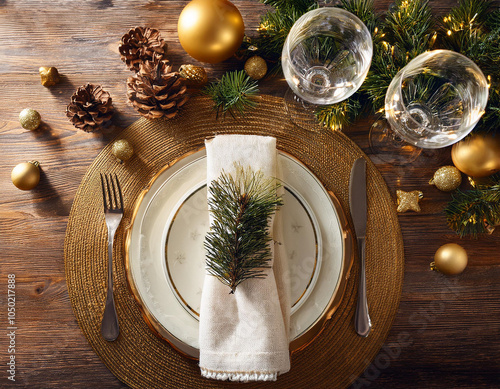 Christmas and New Year’s Festive Table Setting photo