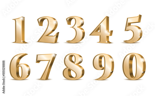 Gold 3d numbers. Symbol set. Vector illustration