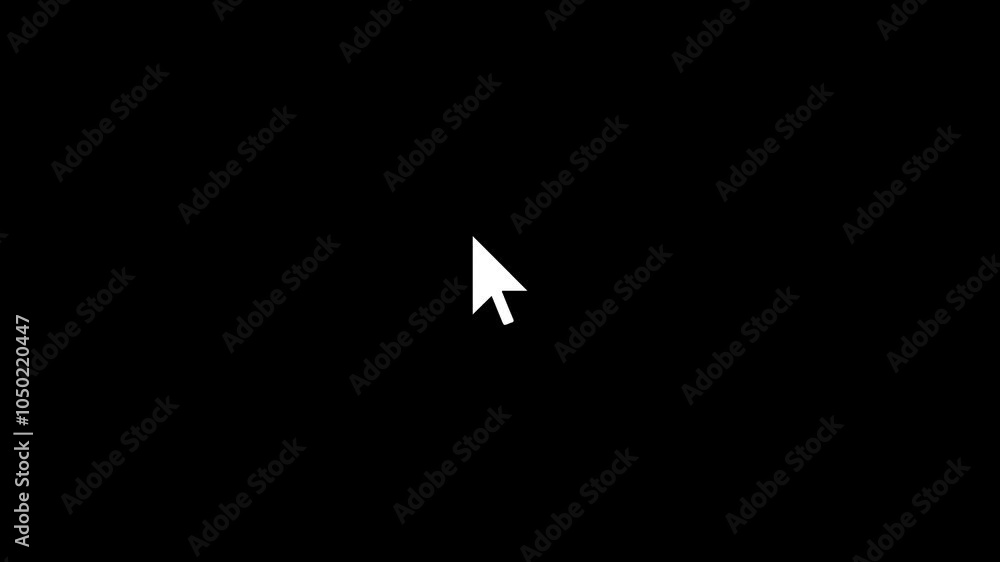 Animated symbol of arrow cursor. Mouse click symbol with spark. Technology and Internet icons animation. On black background