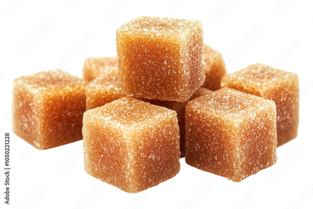 A pile of brown sugar cubes. on transparent background. A pile of brown sugar cubes. on transparent background.