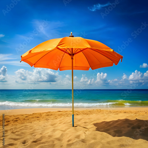 orange umbrella on the beach