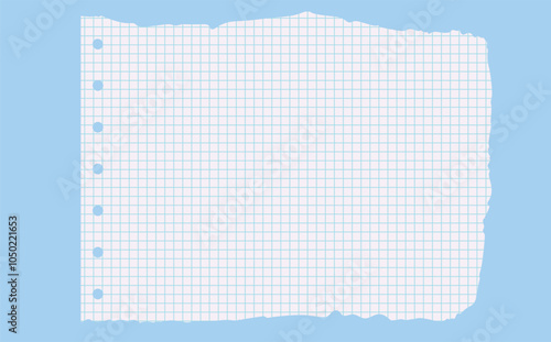 Graph paper. Printable lined and squared grid paper with color lines. Geometric background for school, textures, notebook, diary. Realistic ripped aged paper blank