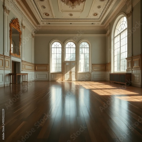 An Empty Dance Hall Venue in Radiant Photographic Detail Amidst Reflections of Elegance
