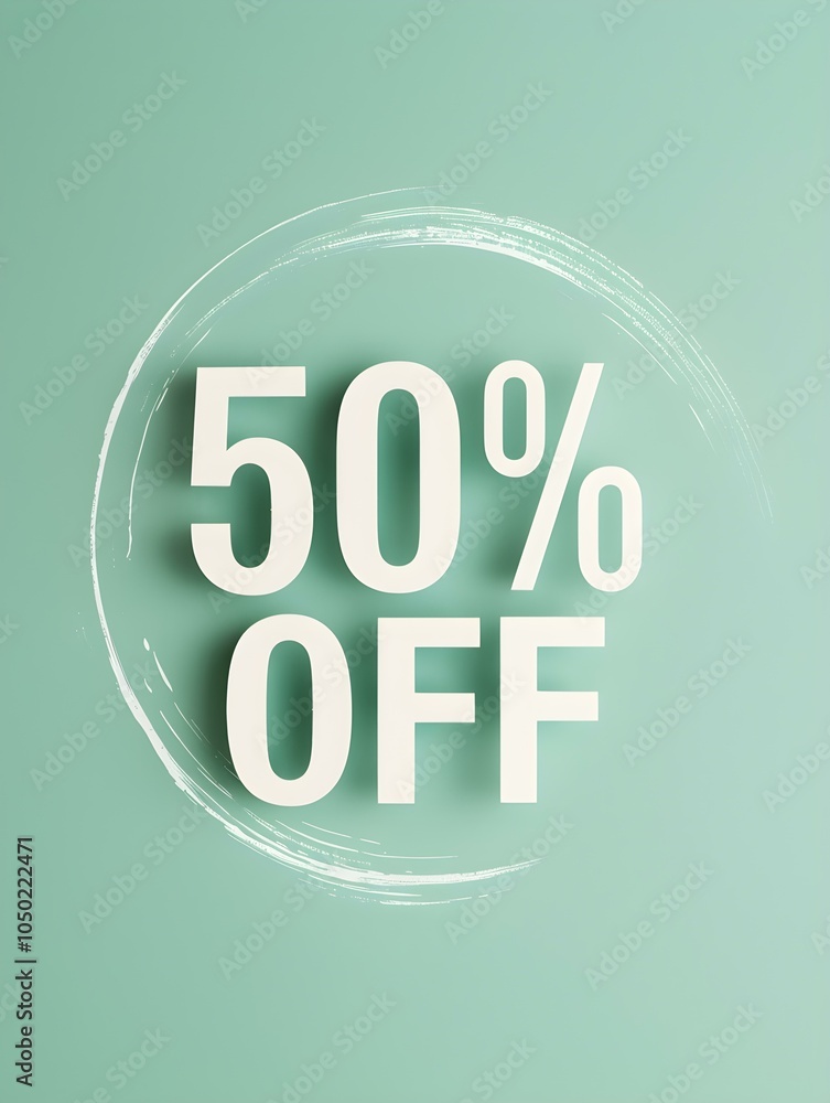 White '50% OFF' Promotional Sign on a Light Green Background White '50% OFF' Promotional Sign on a Light Green Background