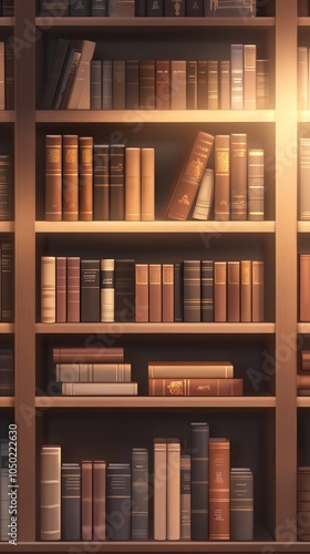 Eye-level angle of a minimalist bookshelf, showcasing modern novels reimagined from historical events, soft lighting, clean lines, photorealistic style, warm tones photo