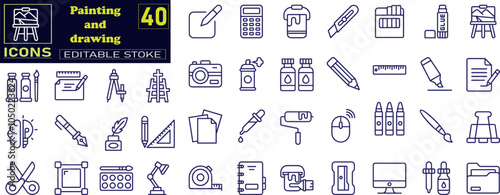 Painting icon set. Containing paint, artwork, paintbrush, artist, museum, painter icons .