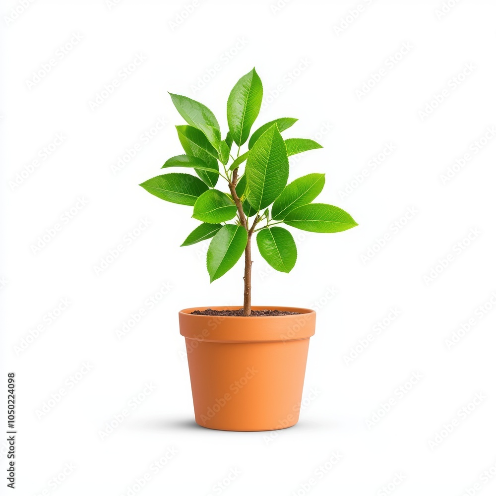 A vibrant green potted plant with glossy leaves sitting in a simple terracotta pot, symbolizing growth and freshness. A vibrant green potted plant with glossy leaves sitting in a simple terracotta pot, symbolizing growth and freshness.