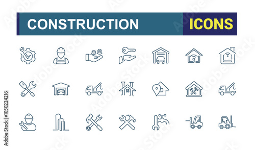Real Estate vector line icon set. Contains such icons as real property, housing market, land and property, land assets, realty, property and more. Outline icon collections. Editable stroke.