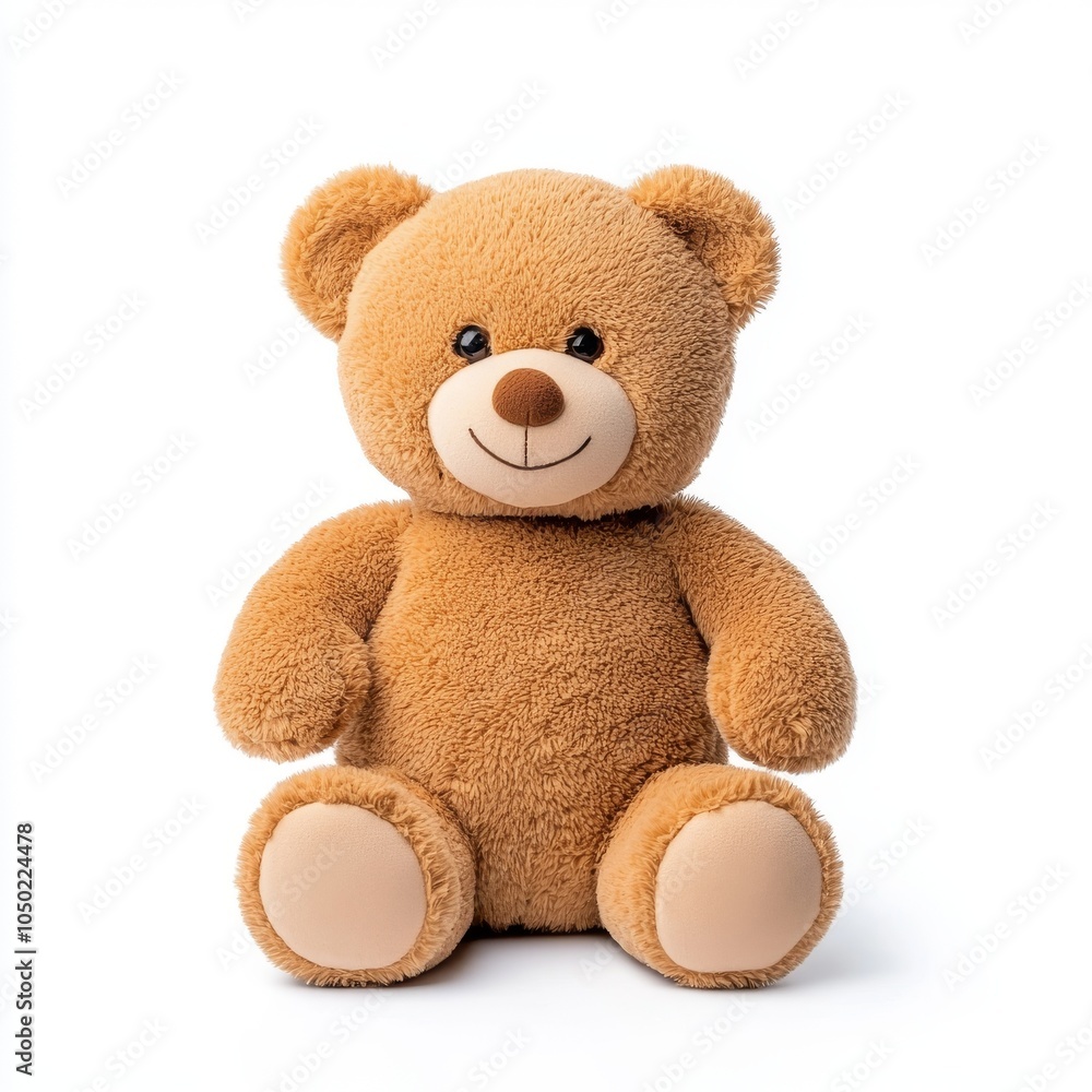 Obraz premium A soft, cuddly brown teddy bear sitting cheerfully against a white background.