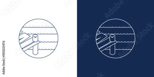 Dock water beach in the circle line icon logo pier vector design