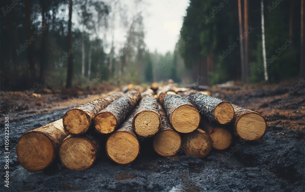 there are logs lying around, a forest in a row there are logs lying around, a forest in a row