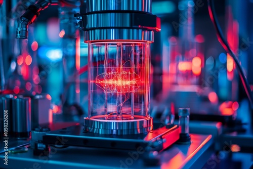 Futuristic Quantum Computer Setup in a High-Tech Lab