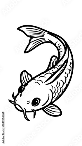 Cute Koi Fish Swimming Cartoon Vector Icon black and white svg ,vector,outline Generative aI