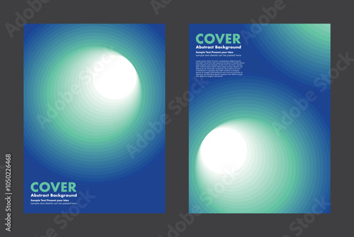 Vector abstract background cover design featuring vibrant circular gradient patterns, blending smoothly from blue to turquoise green. Ideal for cover or background, providing a modern and eye catching