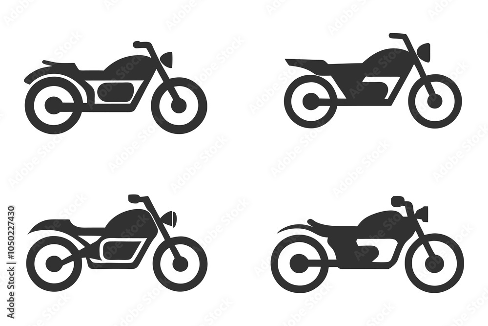 Obraz premium Minimalist Motorcycle Icon Collection for Automotive Graphics.