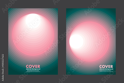 Vector abstract background cover design featuring vibrant circular gradient patterns, blending smoothly from dark green to pink. Ideal for cover or background, providing a modern and eye catching
