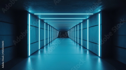 Wallpaper Mural A futuristic corridor illuminated by vibrant blue lights, creating a striking and immersive atmosphere. Torontodigital.ca