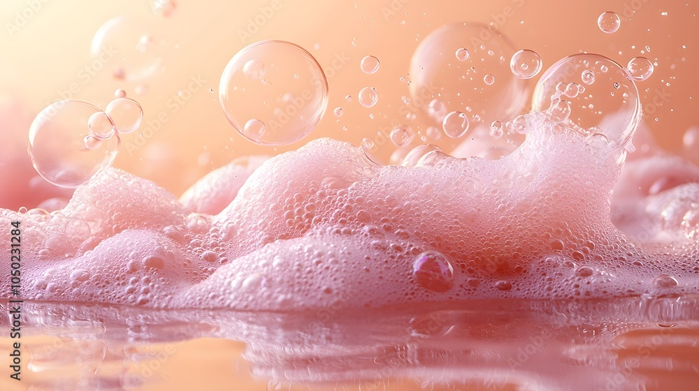 Fototapeta premium Soft Pink Bubbles Floating on Gentle Foam Surface