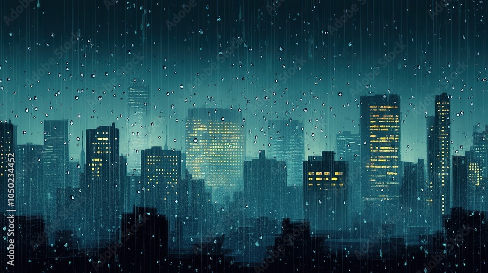 Rainy season, Rain drops on window's glass is viewing the downtown city skyline on a dark weather day. Abstract rain drop Rainy season, Rain drops on window's glass is viewing the downtown city skyline on a dark weather day. Abstract rain drop