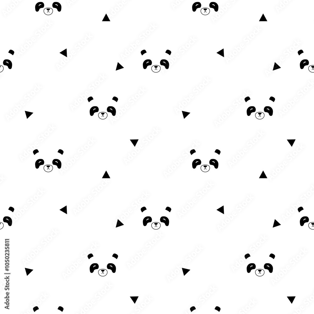 Obraz premium Panda face cartoon so cute.on triangle white background.pattern seamless vector and illustration.