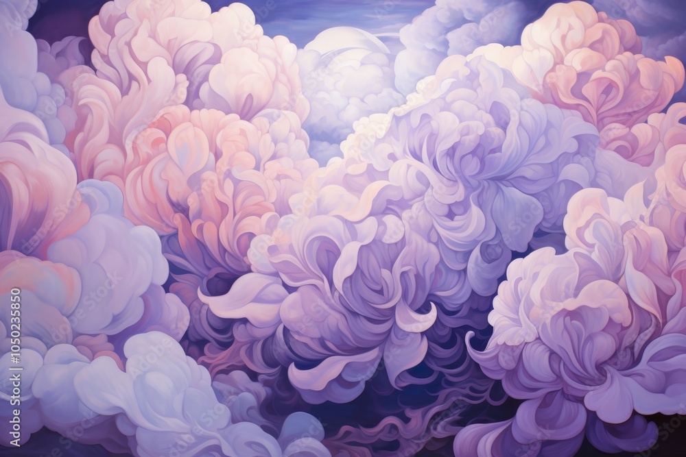 Obraz premium Soft flowing abstract clouds in pale purple and lilac shades creating an ethereal composition