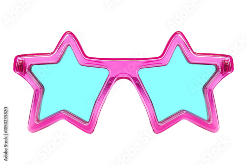 Star-shaped pink sunglasses isolated on transparent or white background, png photo