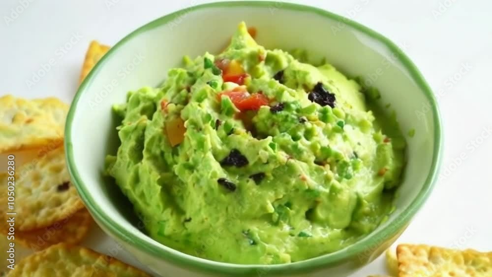 A vibrant bowl of guacamole served with crispy chips, showcasing fresh ingredients and an inviting snack atmosphere. A vibrant bowl of guacamole served with crispy chips, showcasing fresh ingredients and an inviting snack atmosphere.
