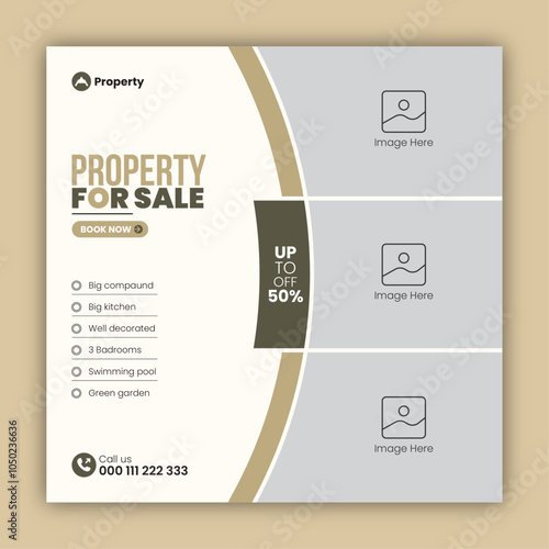 Modern real estate social media post design template or property for sale web banner design template