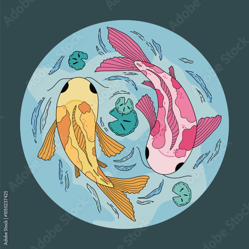 Vector art with hand drawn koi fish