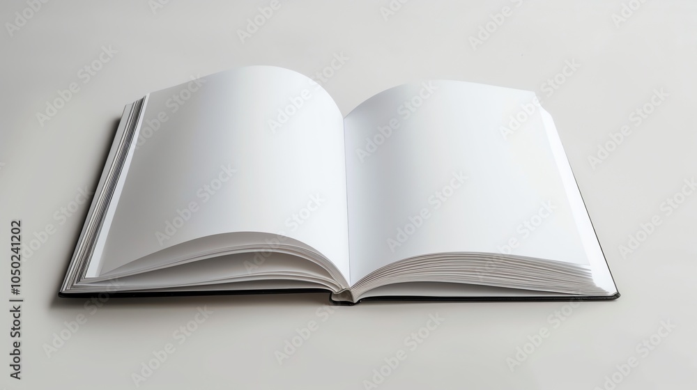 A blank, open book with white pages on a white background. A blank, open book with white pages on a white background.