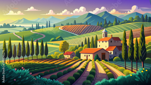 beautiful vineyard in the countryside in Magazine Photography style