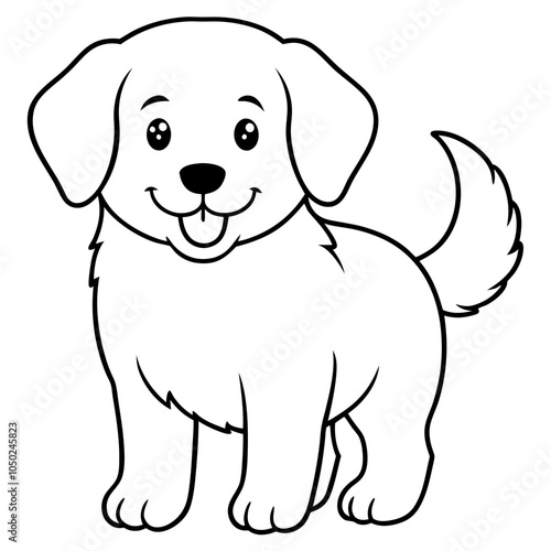 cute retriever puppy smiling line art