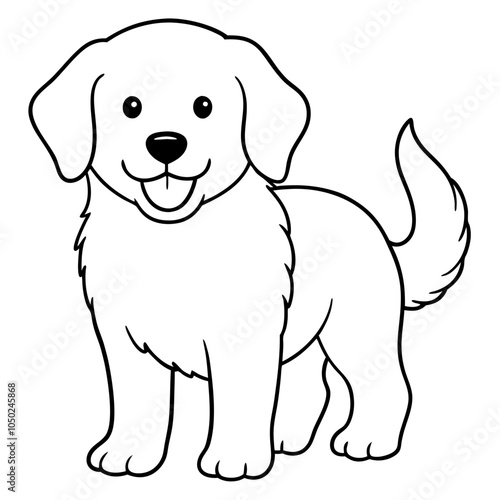 cute retriever puppy smiling line art