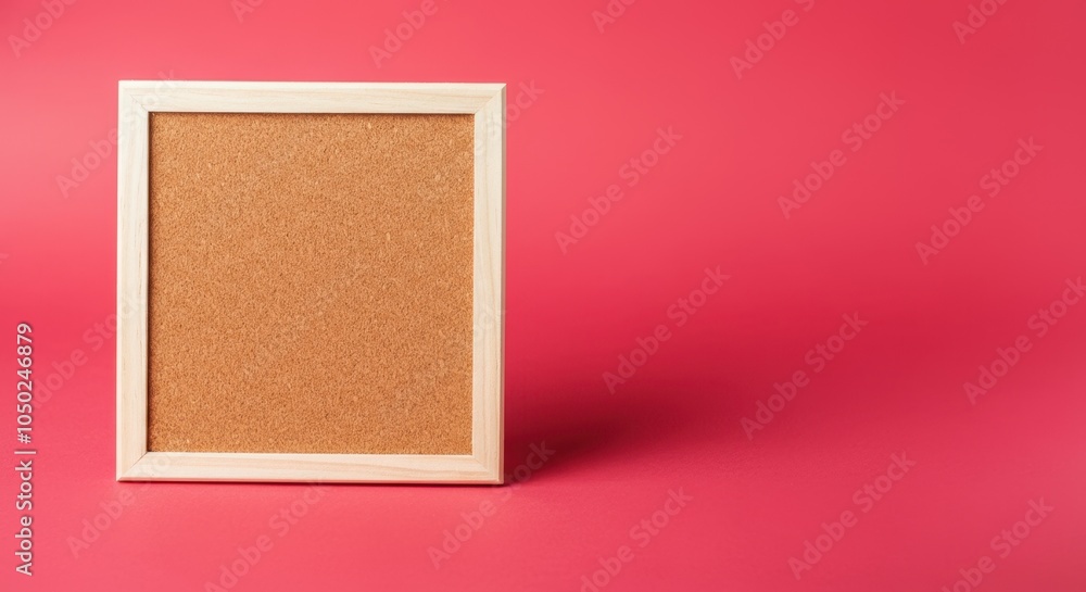 Fototapeta premium Square corkboard with wooden frame against pink background