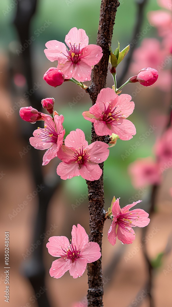Close-Up of Cherry Blossoms in Bloom on Rainy Day Close-Up of Cherry Blossoms in Bloom on Rainy Day