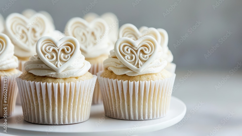 Valentine's day cupcakes with intricate heart designs in icing, displayed on a minimalist cake stand for celebration Valentine's day cupcakes with intricate heart designs in icing, displayed on a minimalist cake stand for celebration