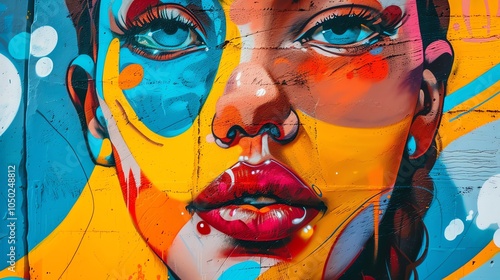 Graffiti art of a woman's face, with bright colors.