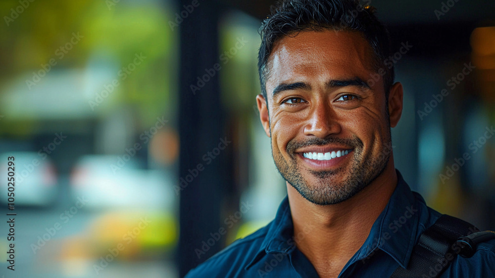 Pacific Islander Security Guard - smiling, man, portrait, happiness, confidence, casual, handsome, outdoors, lifestyle, street, business, positive, success, professional, cheerful Pacific Islander Security Guard - smiling, man, portrait, happiness, confidence, casual, handsome, outdoors, lifestyle, street, business, positive, success, professional, cheerful