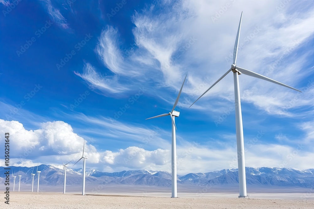 Vast Wind Farm With Spinning Turbines Under a Dramatic Cloudy Sky Harnessing Renewable Energy Vast Wind Farm With Spinning Turbines Under a Dramatic Cloudy Sky Harnessing Renewable Energy