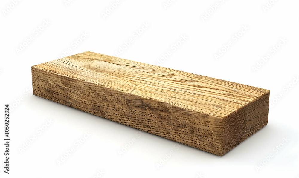 Fototapeta premium A single, rectangular wooden plank isolated on a white background.