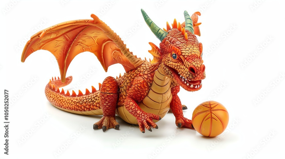 Fototapeta premium A toy dragon with a basketball.