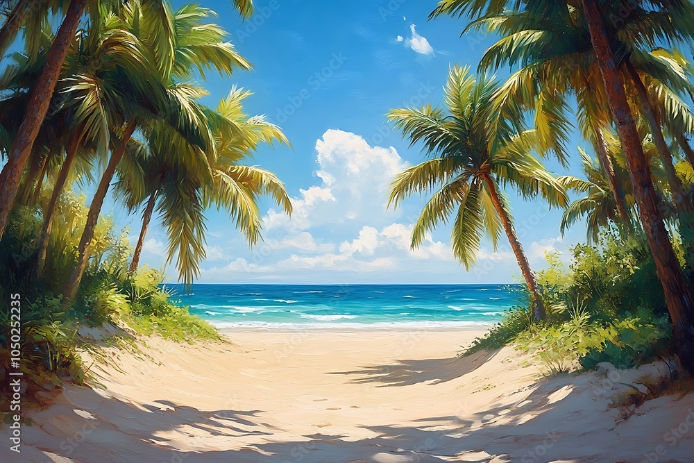 Obraz premium Palm Tree Pathway to Turquoise Beach Art