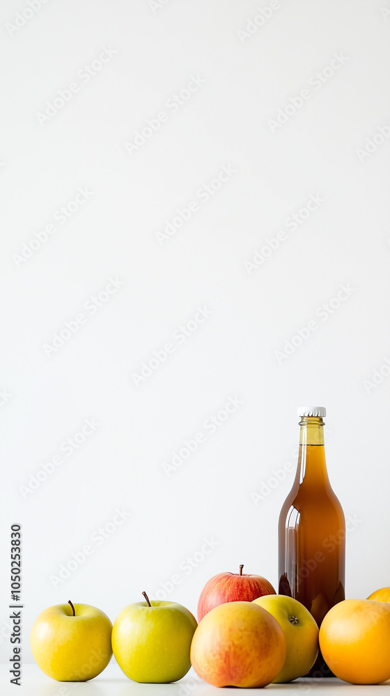 Refreshing Apple Cider Display with Vibrant Fresh Apples and Copy Space on a Clean White Background - Perfect for Autumn Marketing Refreshing Apple Cider Display with Vibrant Fresh Apples and Copy Space on a Clean White Background - Perfect for Autumn Marketing