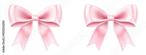 Pink ribbon with shadow on white background