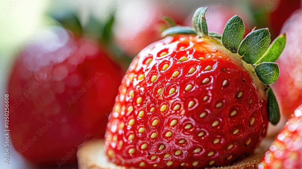 A piece of toast spread with bright red strawberry jam, resting on a light background, highlighting the sweetness and crunchy texture. A piece of toast spread with bright red strawberry jam, resting on a light background, highlighting the sweetness and crunchy texture.