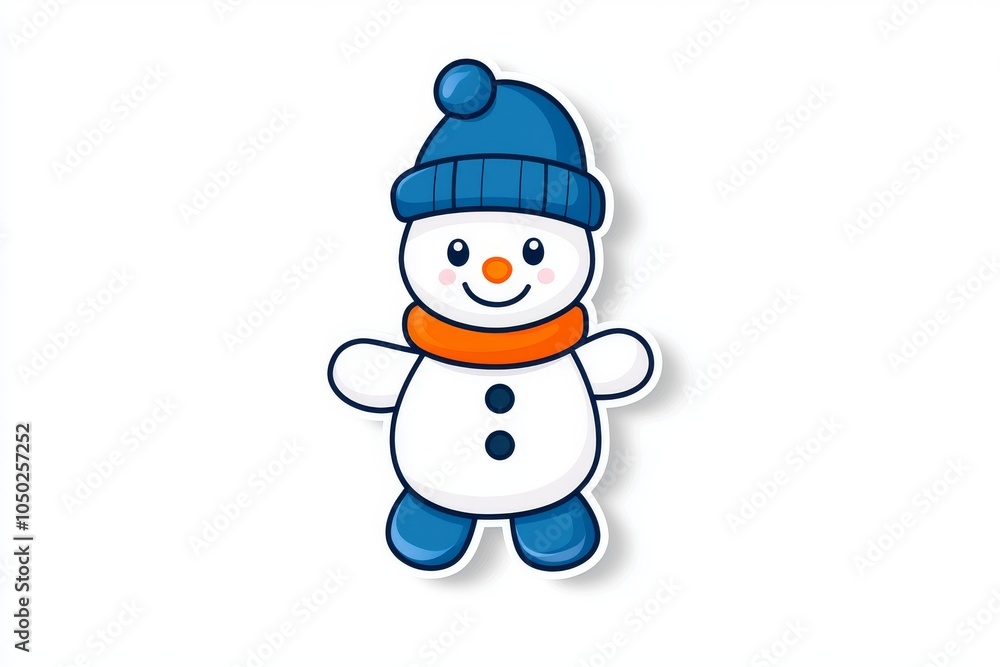 A cute cartoon snowman with a blue hat and orange scarf, bringing playful winter vibes. A cute cartoon snowman with a blue hat and orange scarf, bringing playful winter vibes.