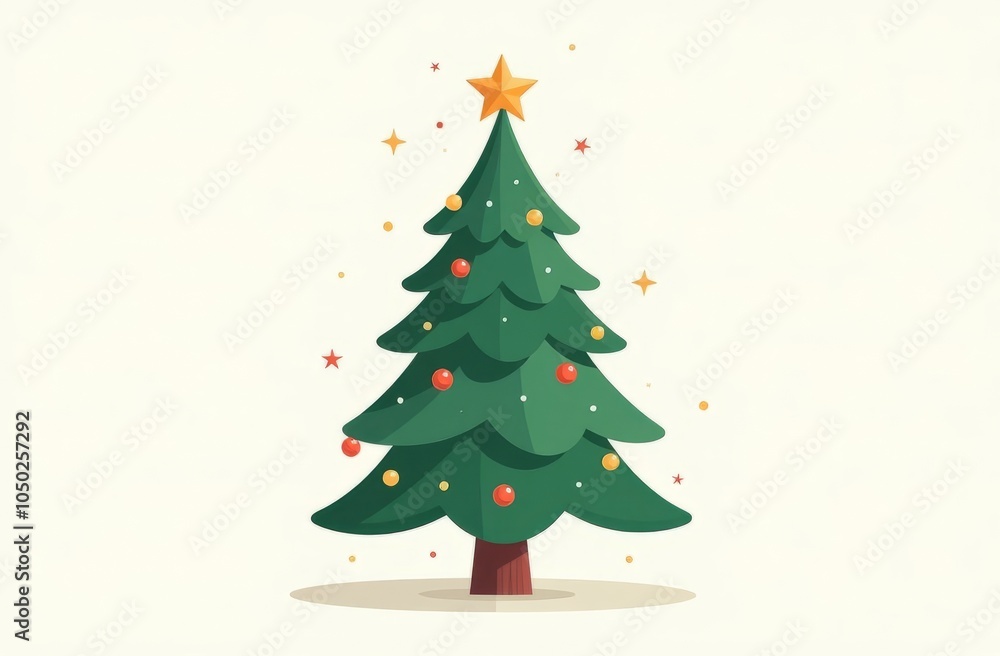 Obraz premium Decorated Christmas tree, isolated on white background. Christmas card or banner with copy space, place for text