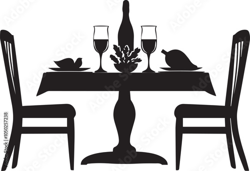 Silhouette of a table, set for Thanksgiving dinner vector silhouette